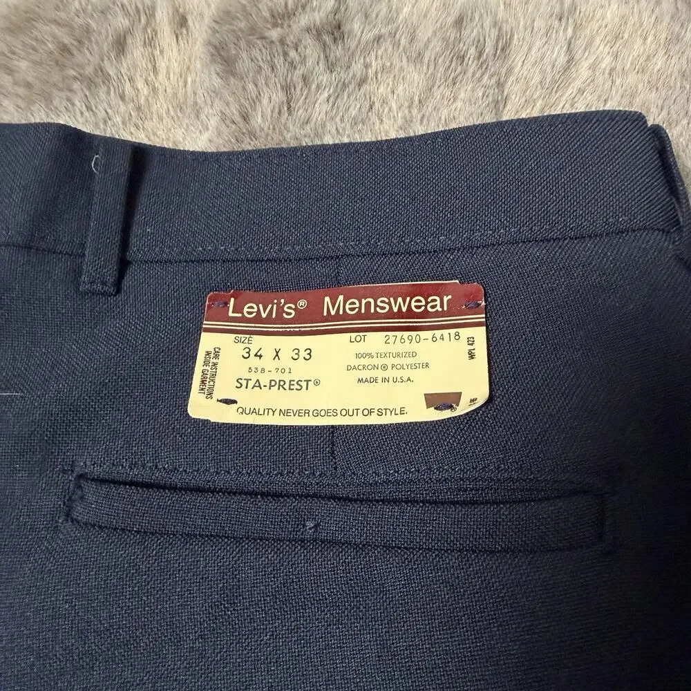 Levi’s Action Slacks Sta-Prest Vintage 70s Dark Blue Size 34x33 NWT Rare
